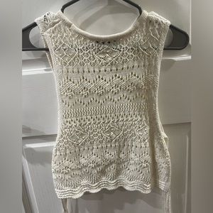 ZARA cream colored knit top with patterns and strap on sides.
